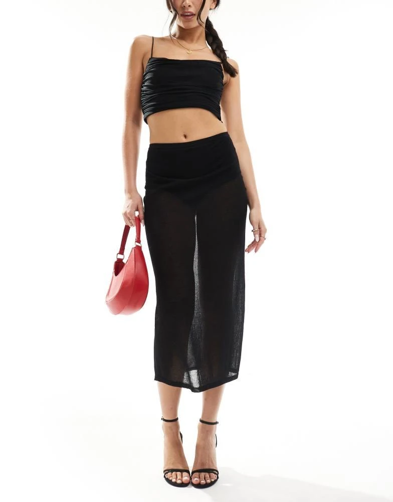 & Other Stories & Other Stories sheer knit midi skirt with high waist knicker pants in black 5