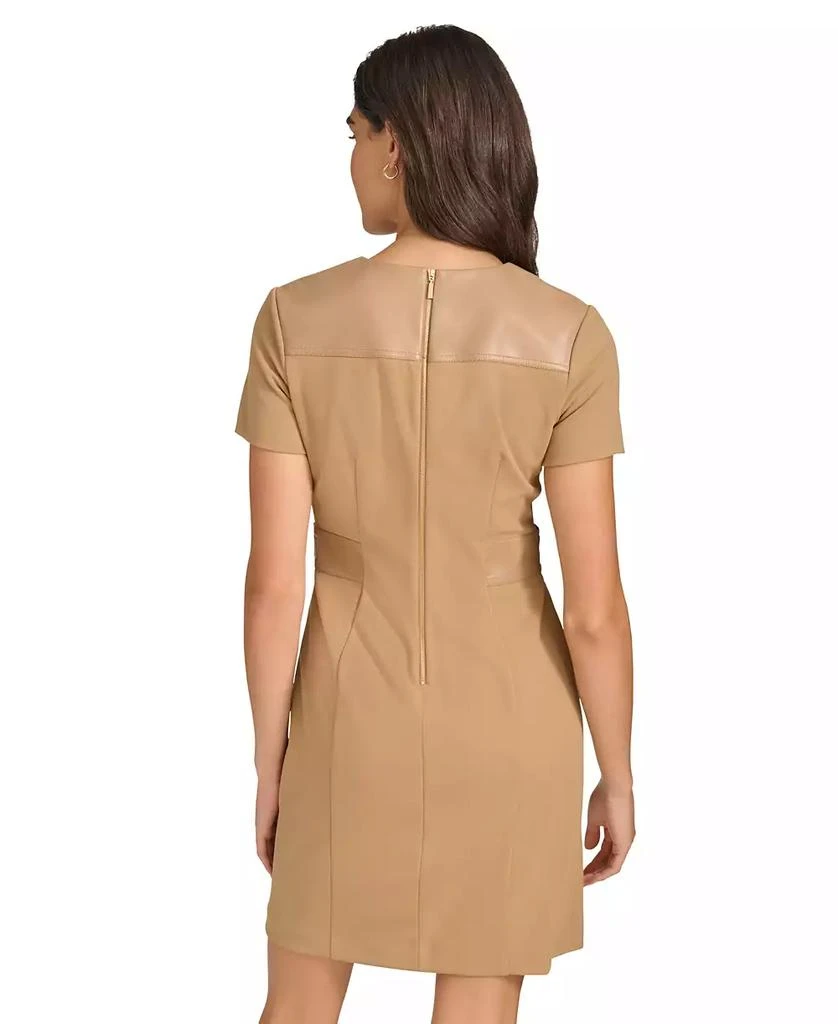 Calvin Klein Women's Faux-Leather-Trim A-Line Dress 2