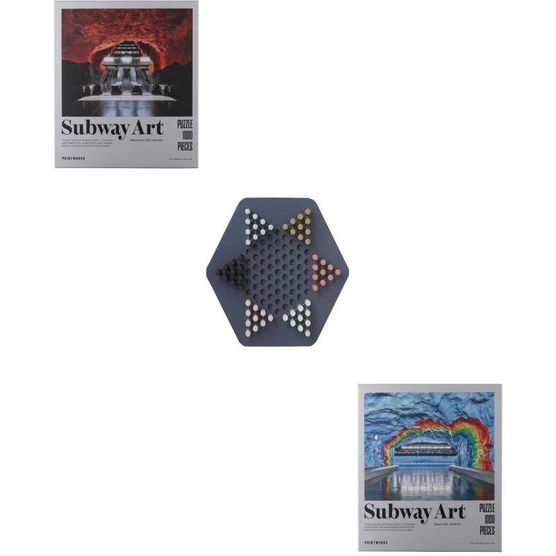 PRINTWORKS Subway art puzzle 500 pieces 1000 pieces and chinese checkers board game set 1