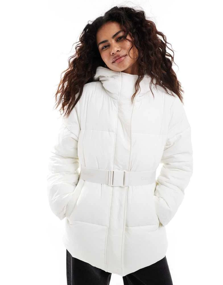 Calvin Klein Calvin Klein Jeans logo belt puffer jacket in white 1