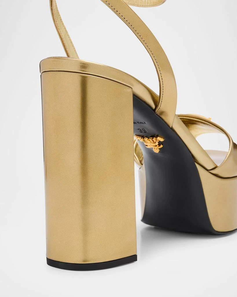 Prada Metallic Leather Ankle-Strap Platform Sandals 5