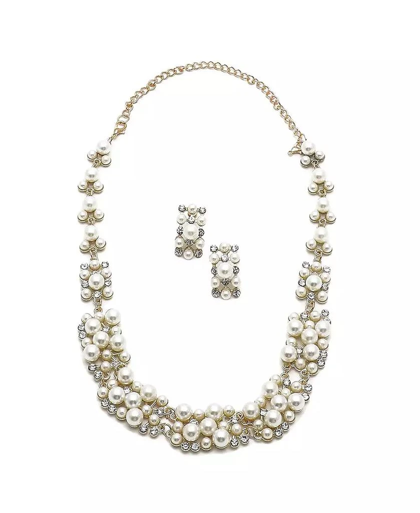 SOHI Women
s White Pearl Cluster Necklace And Earrings (7-8 mm) (Set Of 2)