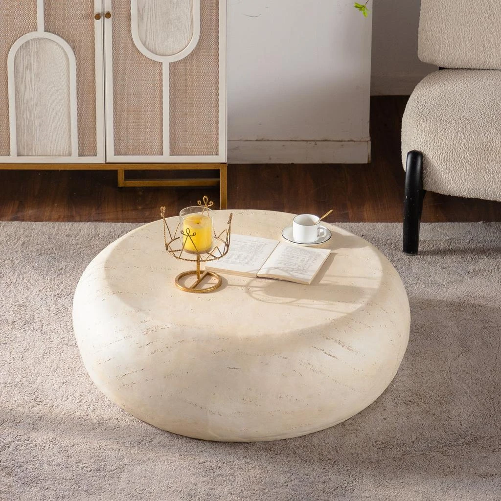 Streamdale Furniture Streamdale Mid-Century Round Faux Stone Coffee Table for Living Room 3