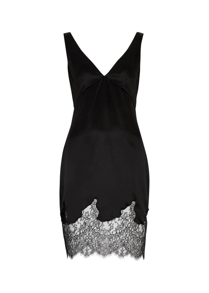 Yves Saint Laurent Lace-trimmed silk-satin mini dress 1
