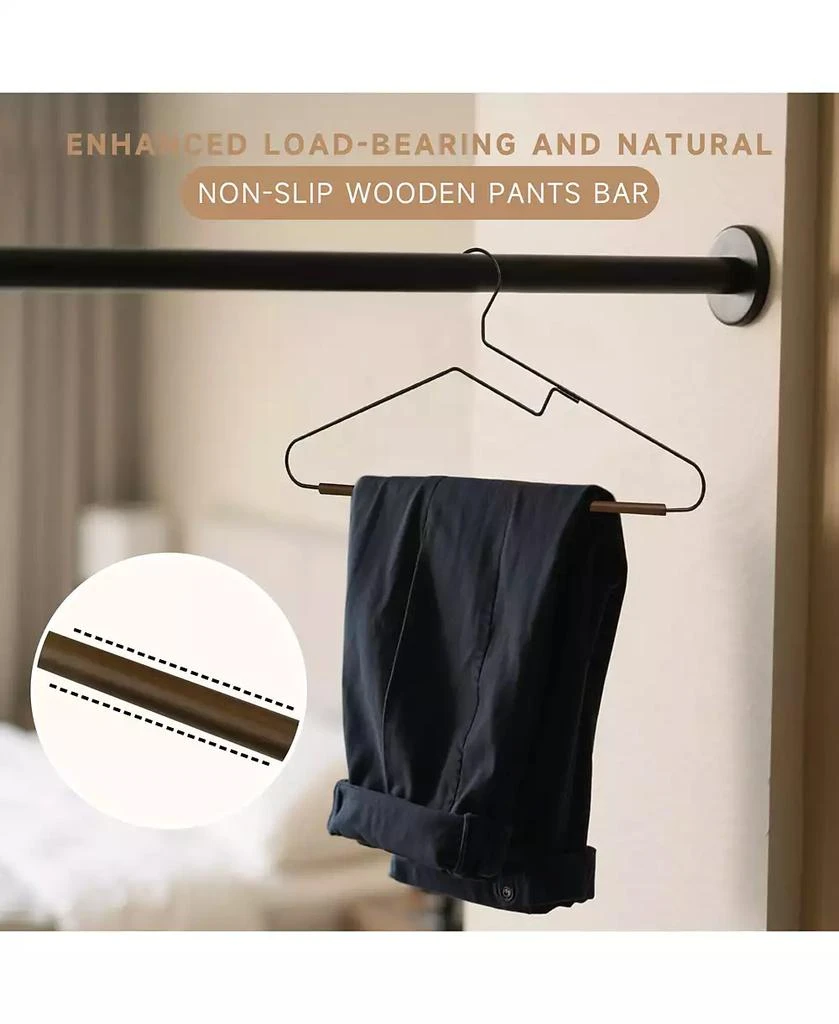 BP4U S-Shaped Opening Metal Hangers with Wooden Pants Bar, Wire Hangers with Beech Wood Trouser Bar for Sweaters, Jackets, Jeans, T-Shirts 3