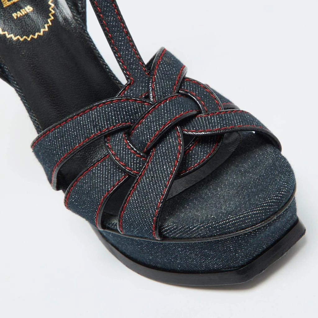 Yves Saint Laurent Yves Saint Laurent Blue Denim and Leather Platform Sandals Size 38.5 7