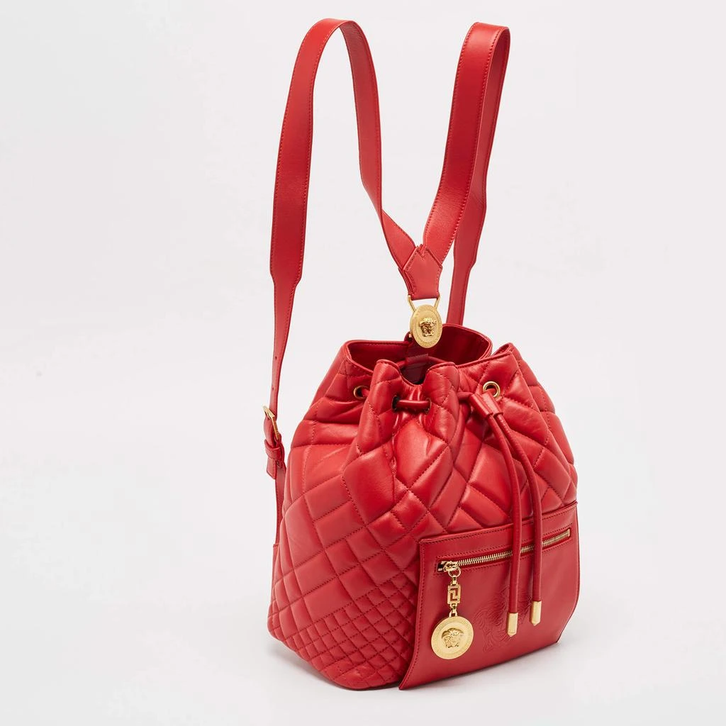 Versace Versace Red Quilted Leather Medusa Tribute Drawstring Backpack 3
