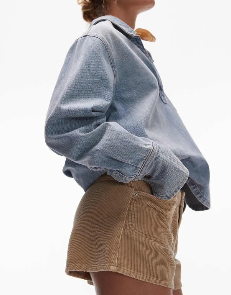 Topshop Topshop denim cord knicker short in buttermilk 2
