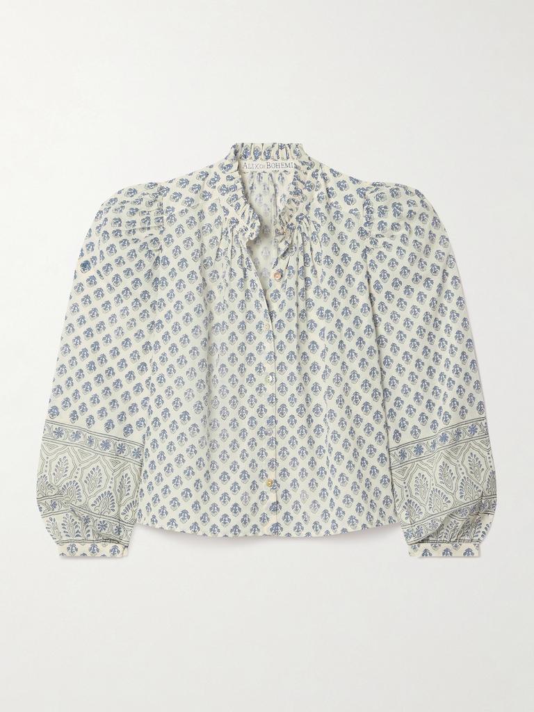 Alix of Bohemia Annabel 缩褶花卉印花纯棉巴里纱短款女衫