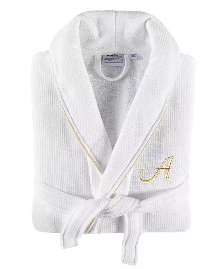 Linum Home Textiles Textiles 100% Turkish Cotton Unisex Personalized Waffle Weave Terry Bathrobe with Satin Piped Trim