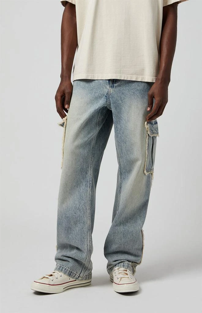 PacSun Dylan Frayed Cargo Baggy Jeans Light Indigo 3