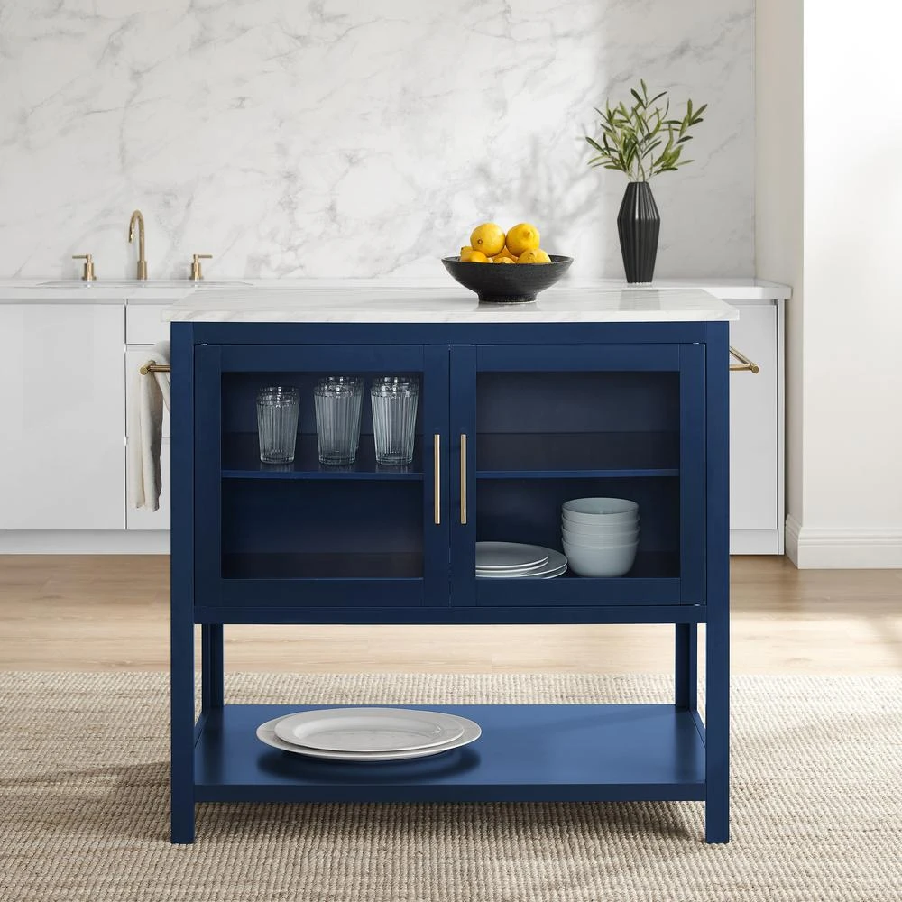 Crosley Katrina Kitchen Island Navy/White Marble 3