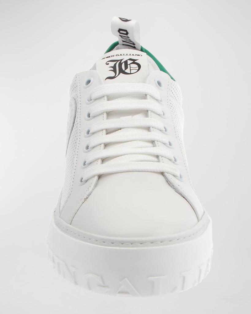 John Galliano Paris Men's Mesh Leather Logo Flatform Sneakers
