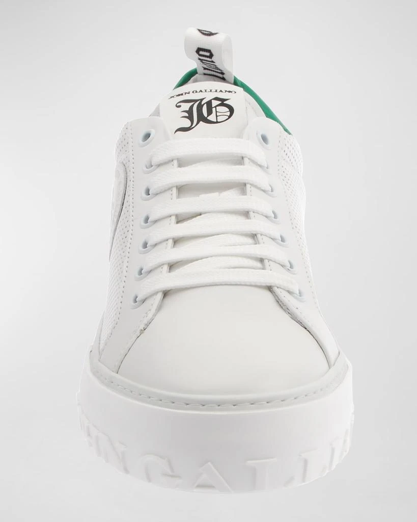 John Galliano Paris Men's Mesh Leather Logo Flatform Sneakers 2