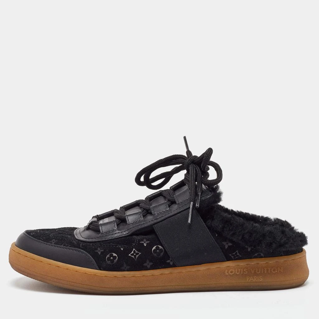 Louis Vuitton Louis Vuitton Black Monogram Suede and Fur Lous Mule Sneakers Size 39 1