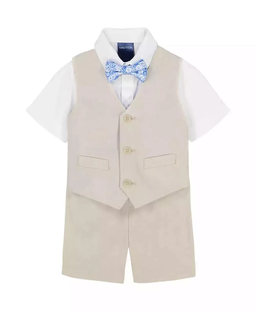 Nautica Baby Boys Shirt, Bowtie, Linen-Look Vest & Shorts, 4 Piece Set 1