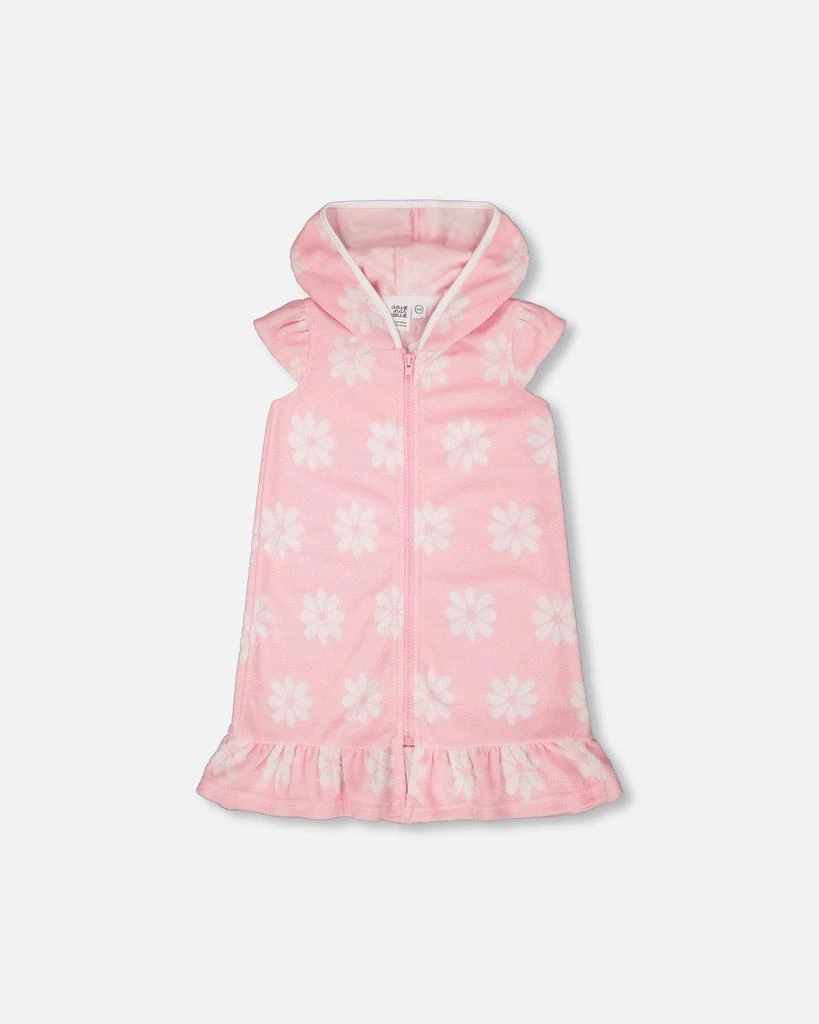 Deux par Deux Terry Cloth Beach Hoodie Dress Pink Printed Flowers
