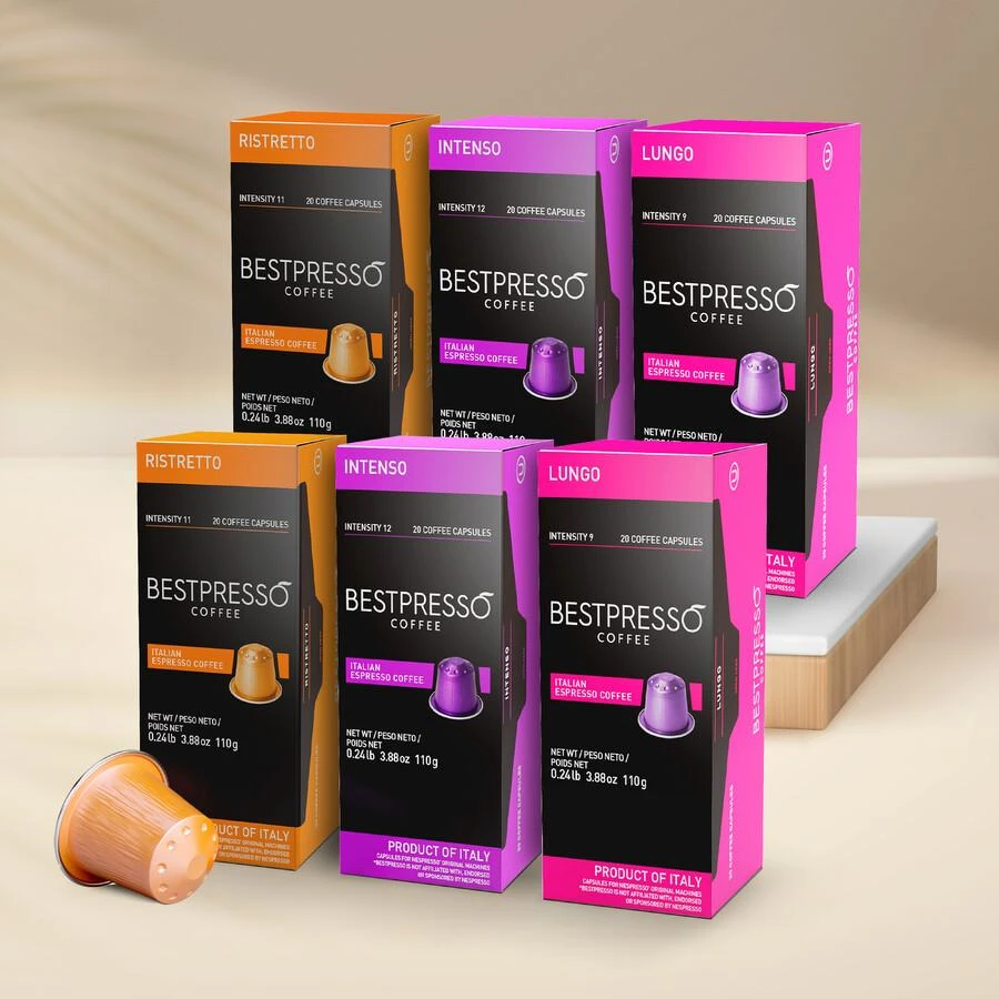 Bestpresso Coffee for Nespresso OriginalLine Machine 120 pods Certified Genuine Espresso Intense Variety Pack 3 Flavors 2