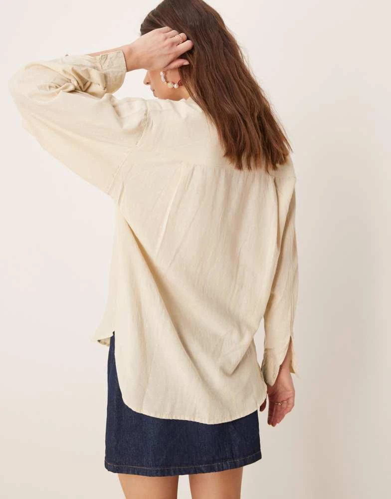Stradivarius Stradivarius linen look long sleeve shirt in oatmeal 3