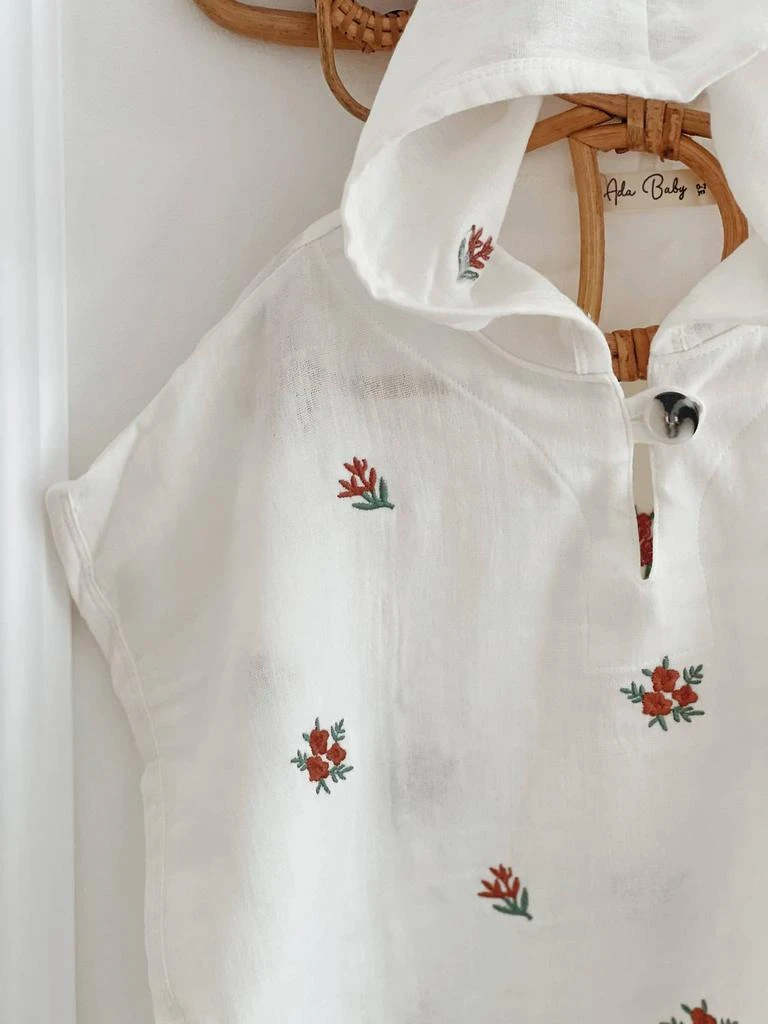 Ada Baby Floral Organic Muslin Poncho For Baby And Toddlers In White 4