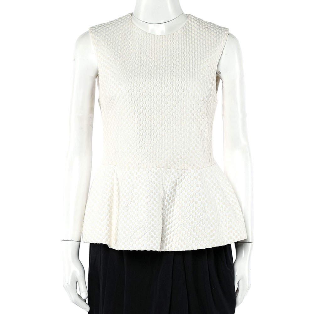 PIERRE BALMAIN Pierre Balmain Cream Embroidered Cotton Peplum Top M
