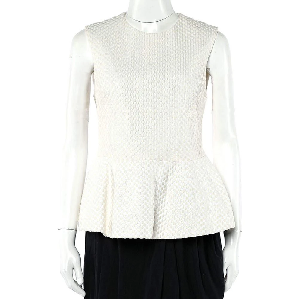 PIERRE BALMAIN Pierre Balmain Cream Embroidered Cotton Peplum Top M 1