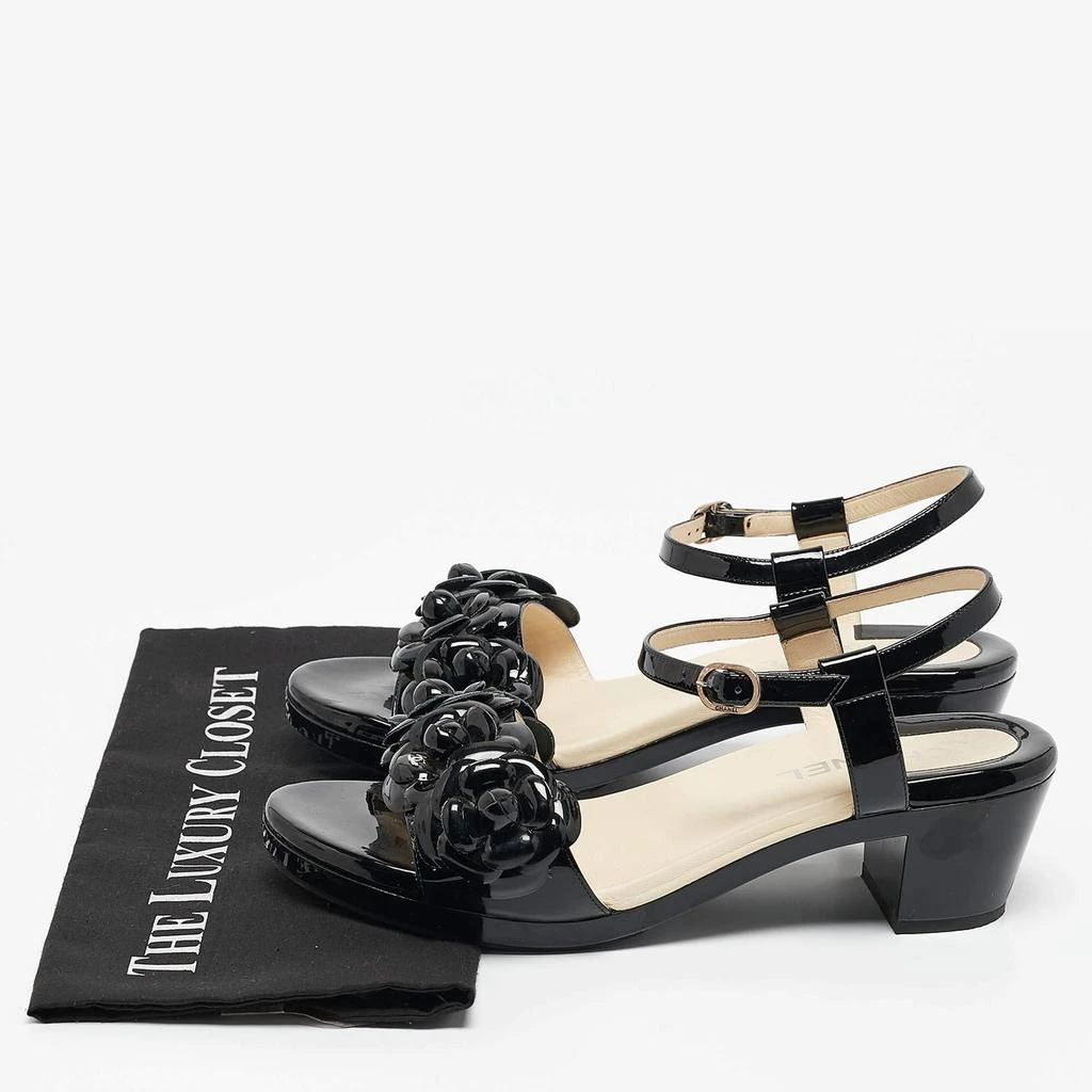 Chanel Chanel Black Patent Leather Camellia Accent Ankle Strap Sandals Size 41 9