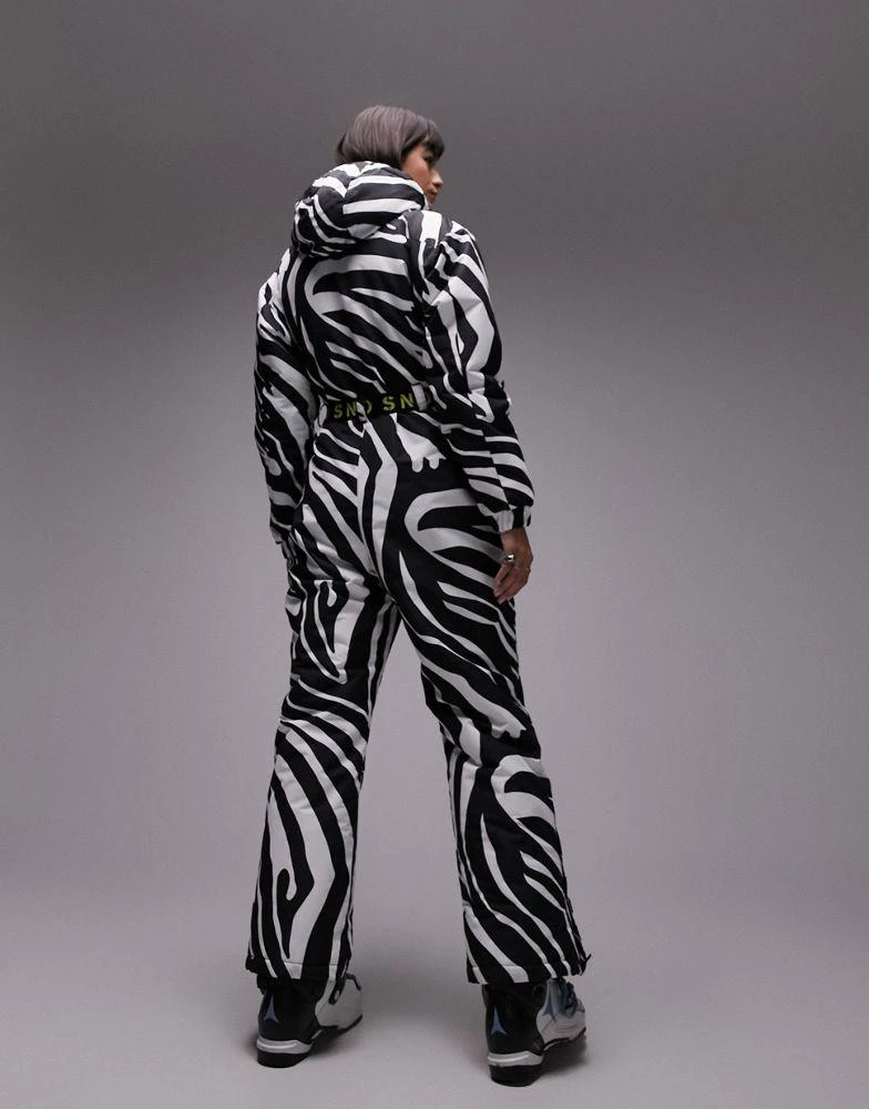 Topshop Topshop Sno ski suit with hood and belt in zebra print 6