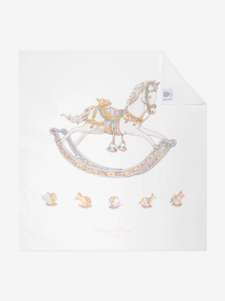 Atelier Choux Atelier Choux Baby Rocking Horse Swaddle And Satin Bib Gift Set in White 2