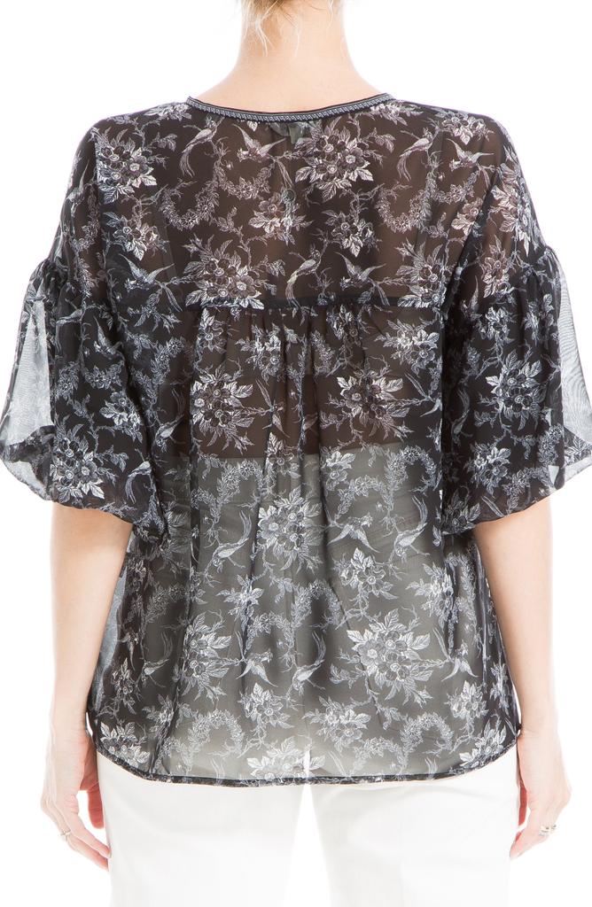Max Studio Puff Sleeve Pintuck Top