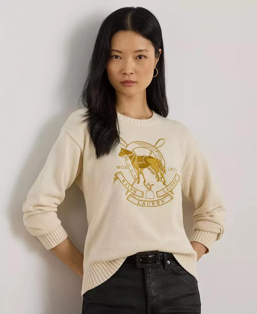 Ralph Lauren Women
s Embroidered Crewneck Knit Sweater 1