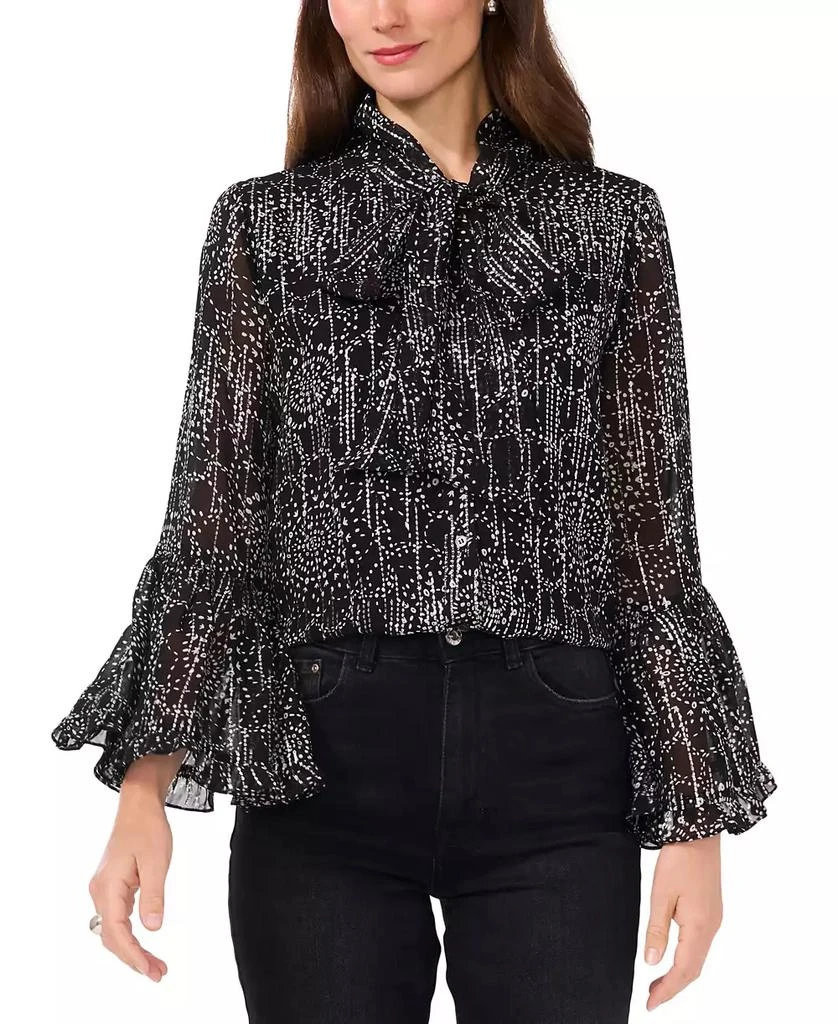 Vince Camuto Women's Printed Tie-Neck Flare-Sleeve Top 1