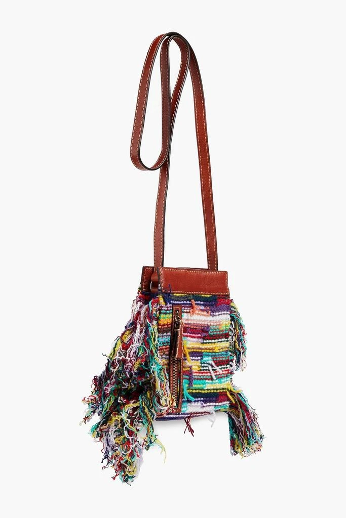 Chloé Leather-trimmed fringed tweed phone pouch 3