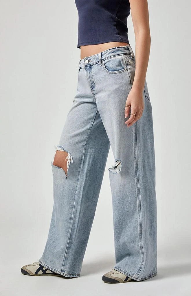 PacSun Casey Ripped Knee Low Rise Baggy Jeans Light Indigo 4