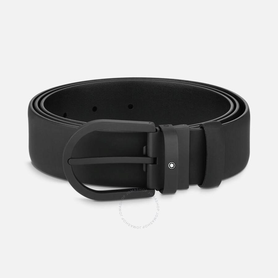 MontBlanc Black Leather Horseshoe Buckle Belt