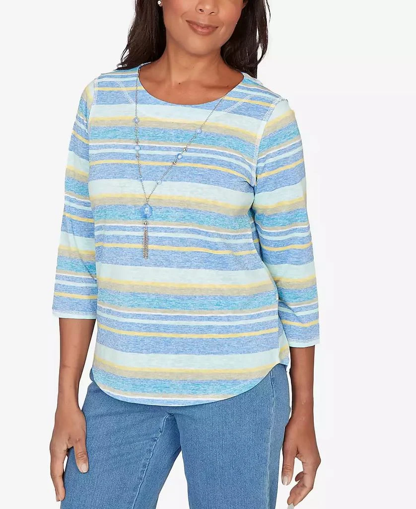 Alfred Dunner Women
s  Beachcomber Coastal Striped Top with Necklace 2