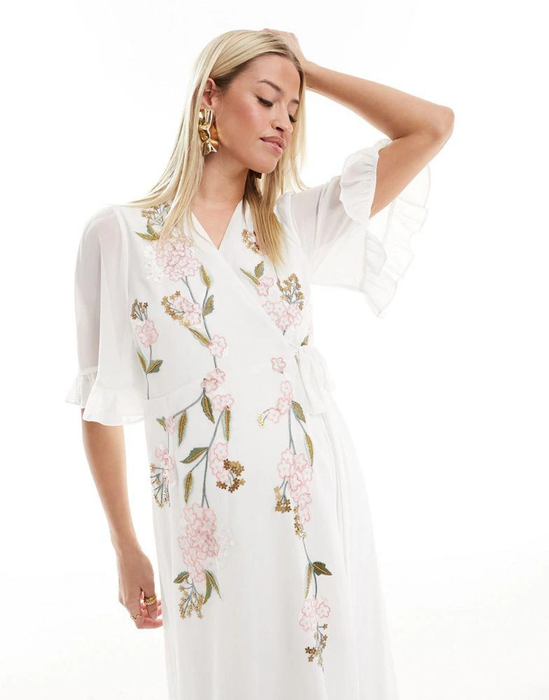Hope & Ivy Maternity Hope & Ivy Maternity embroidered wrap maxi dress in ivory 4