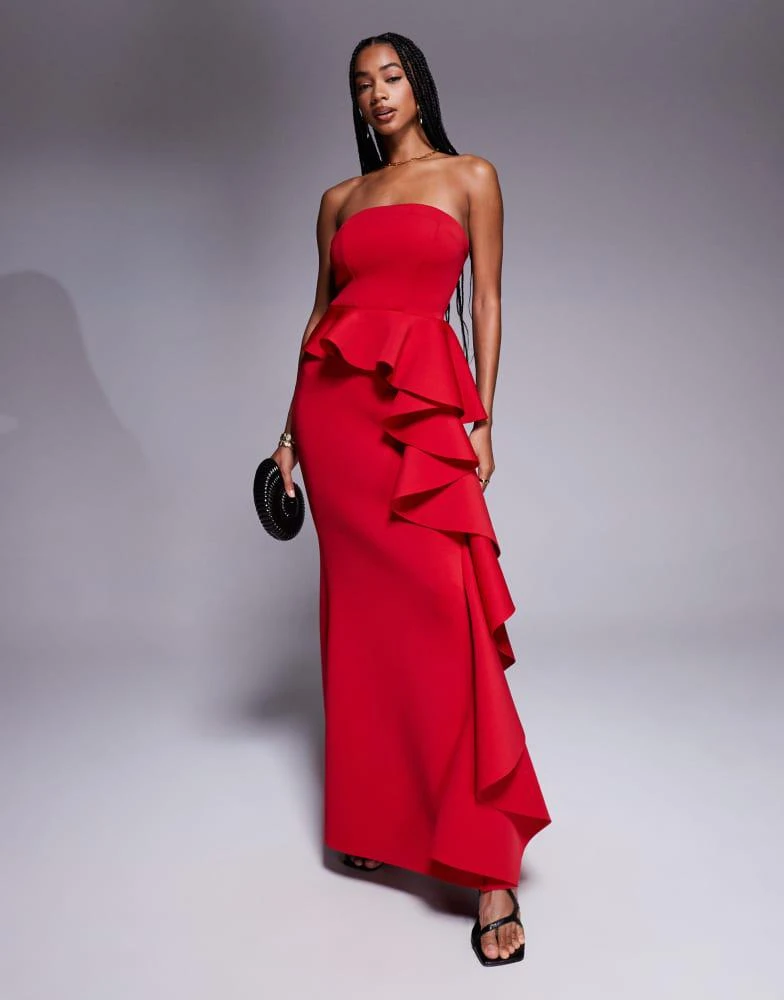 open lace back dress Rent Goddiva Red One Shoulder Knot Maxi Dress
