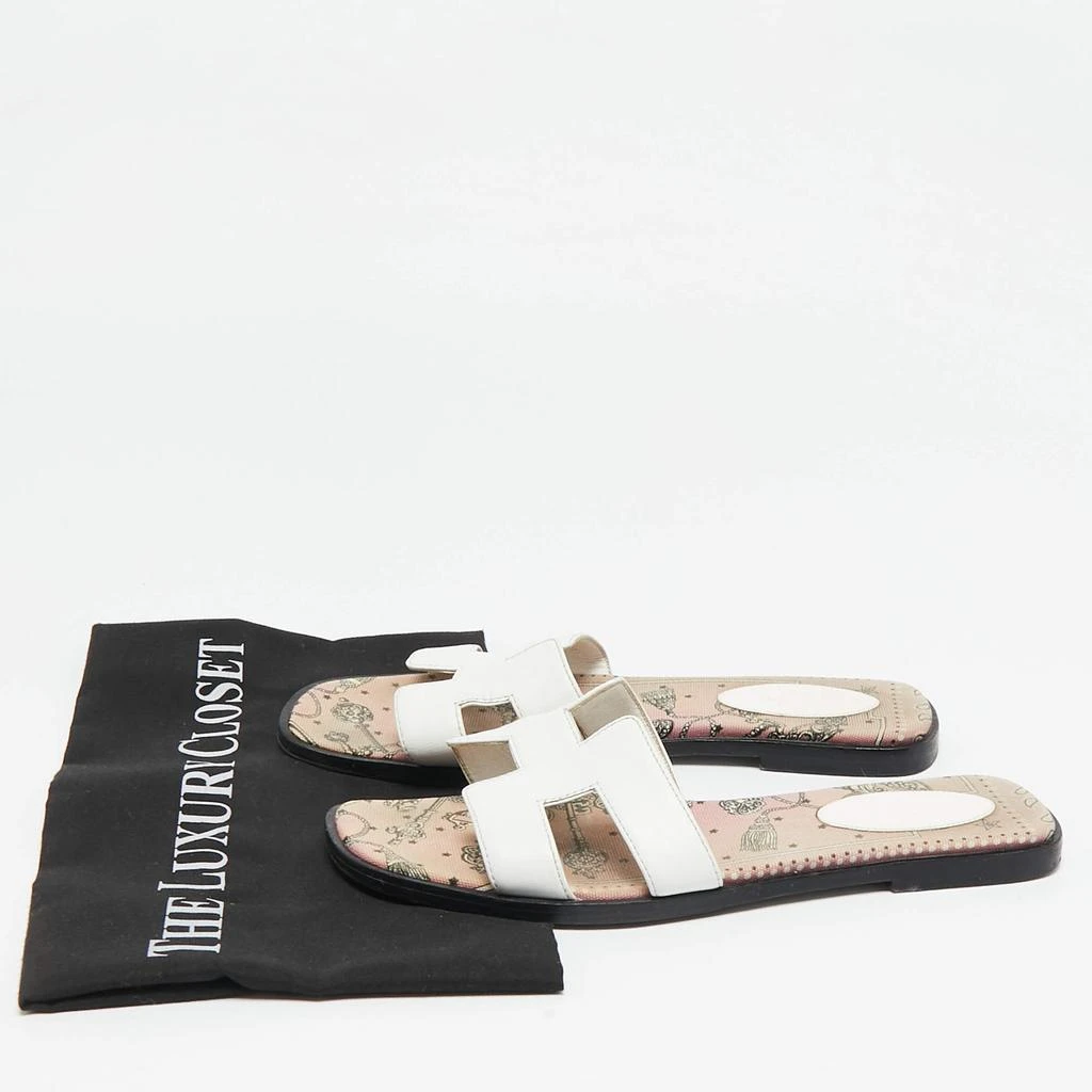 Hermes Hermes White Leather Oran Slide Sandals Size 38.5 9