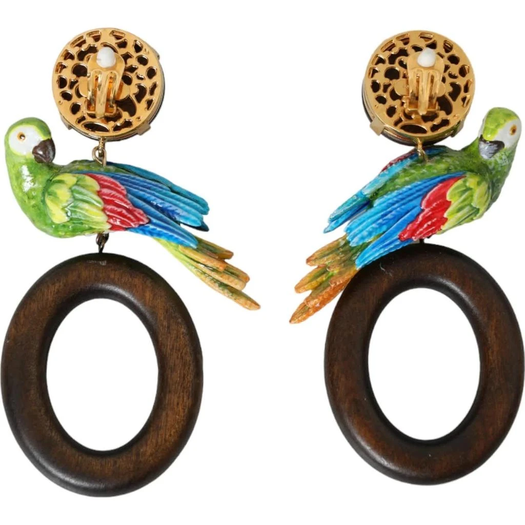 Dolce 
Gabbana Parrot Wood Brass Crystal Embellished Women
s Earrings (Pre-Owned)
