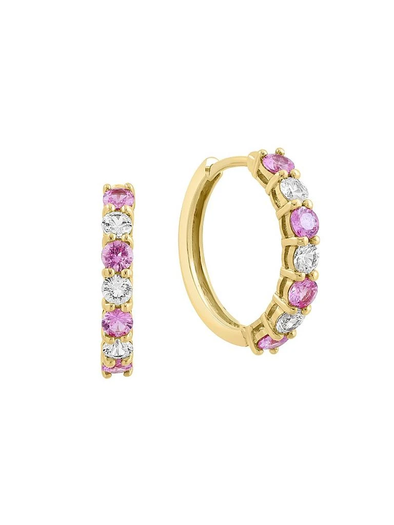 Saks Fifth Avenue Collection 14K Yellow Gold, Pink Sapphire 
0.59 TCW Diamond Huggie Earrings