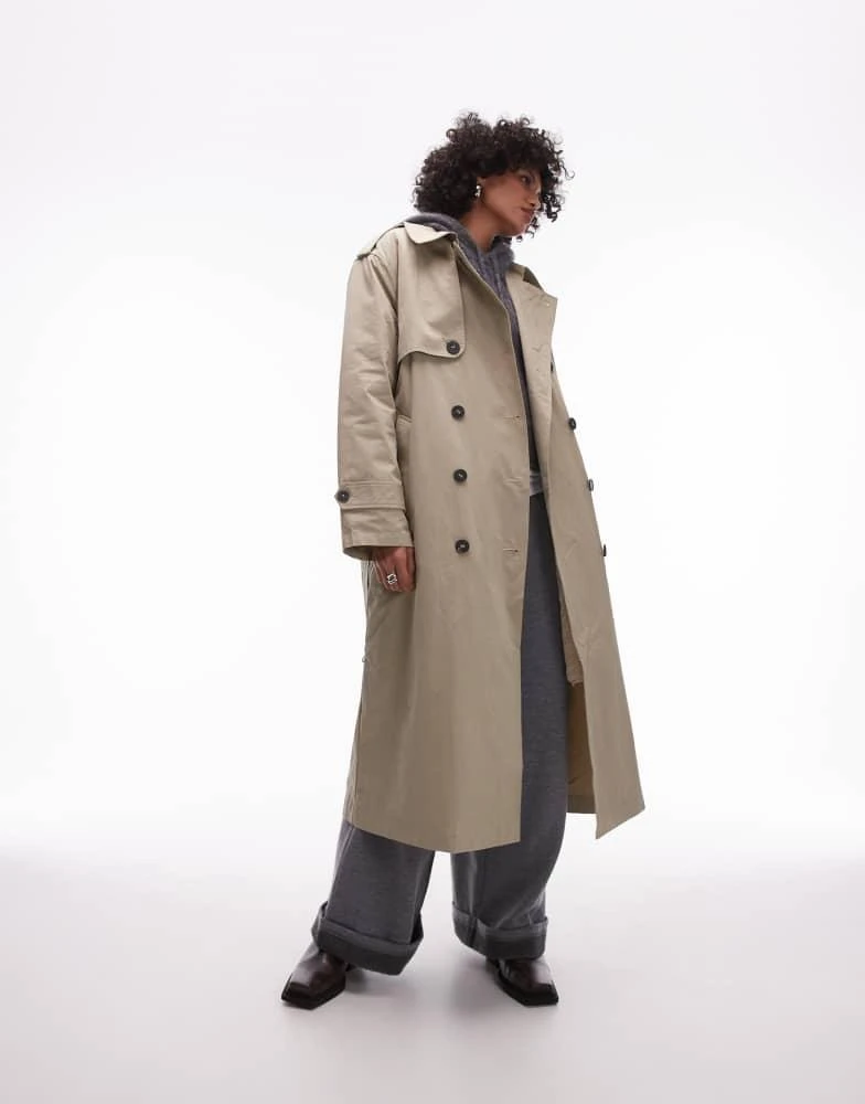 Topshop Topshop 2in1 borg trench coat in stone 2