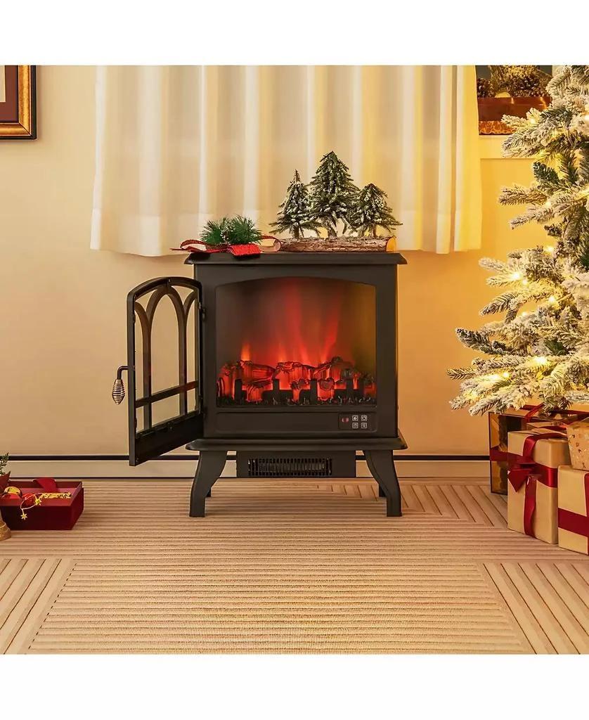 SUGIFT 1400W Electric Stove Heater with 3-Level Flame Effect and 3-Sided View-Black 2