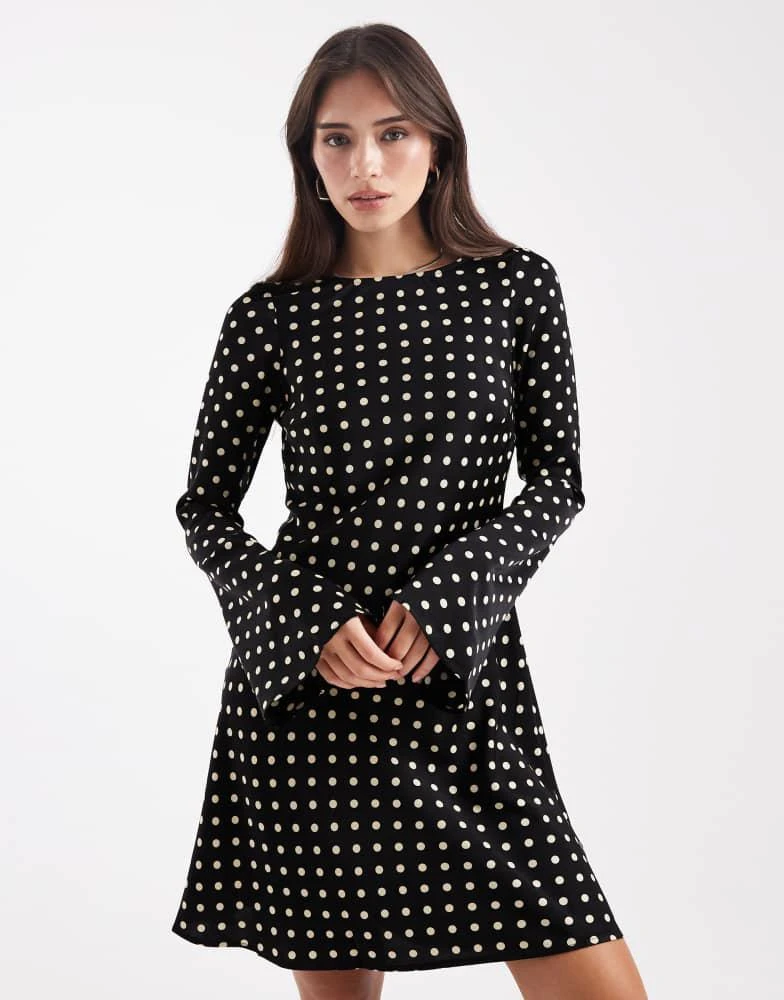 Brave Soul Brave Soul long sleeve polka dot mini dress in black - Dresses &  Skirts - BeyondStyle