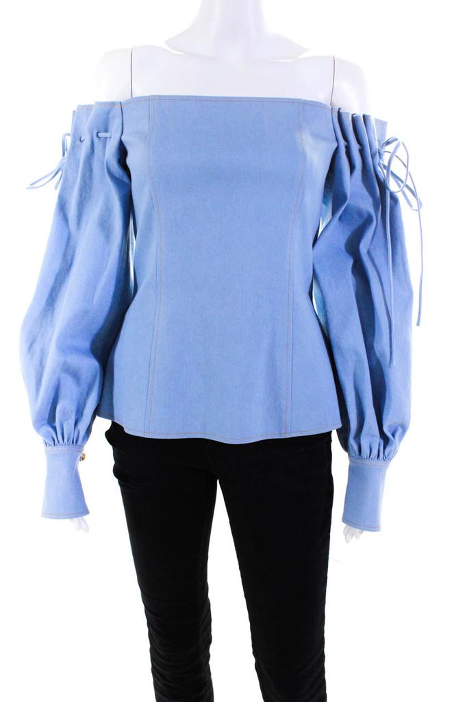 Adeam Womens Off Shoulder Draw String Top Light Indigo