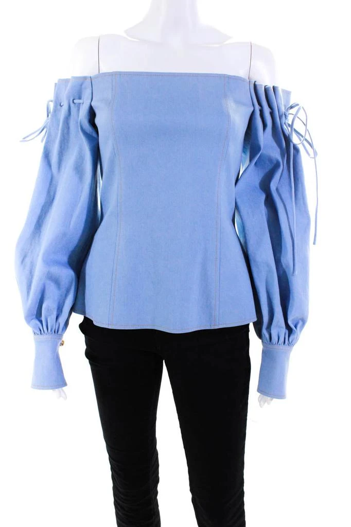 Adeam Womens Off Shoulder Draw String Top Light Indigo 1