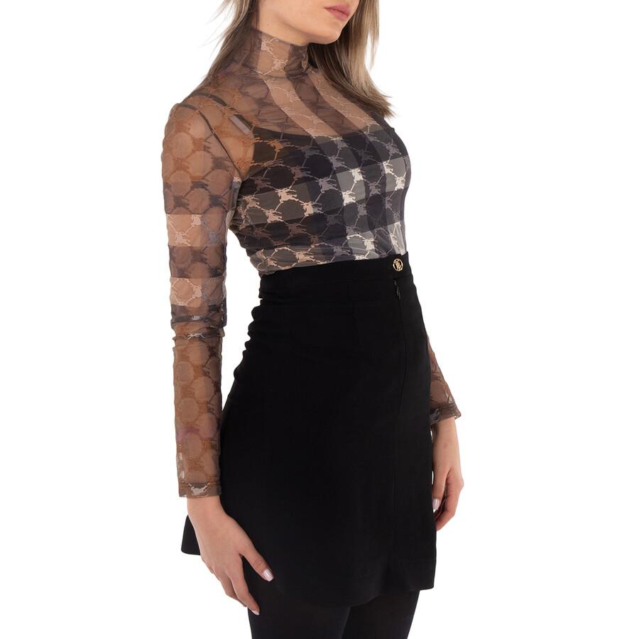 Burberry EKD Check Stretch Tulle Turtleneck Bodysuit