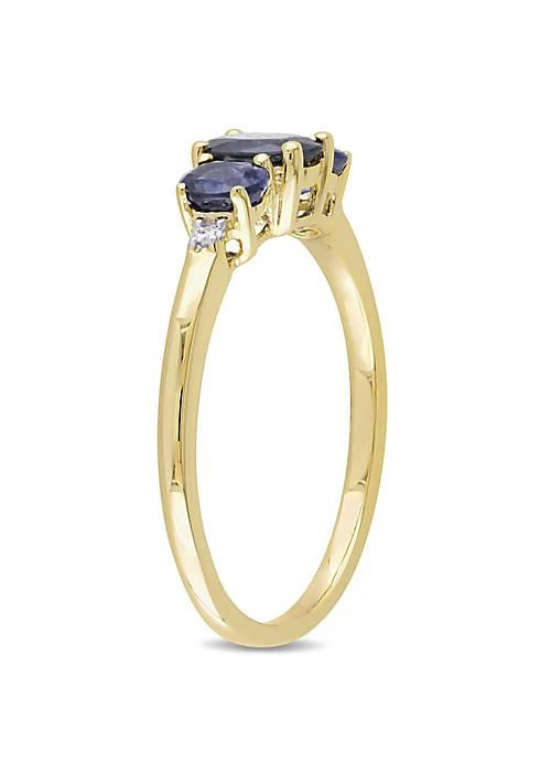 Belk & Co. Co. 1 Ct. T.g.w. Blue Sapphire And 1 10 Ct. T.w. Diamond 3 Stone Ring In 10K Yellow Gold 3