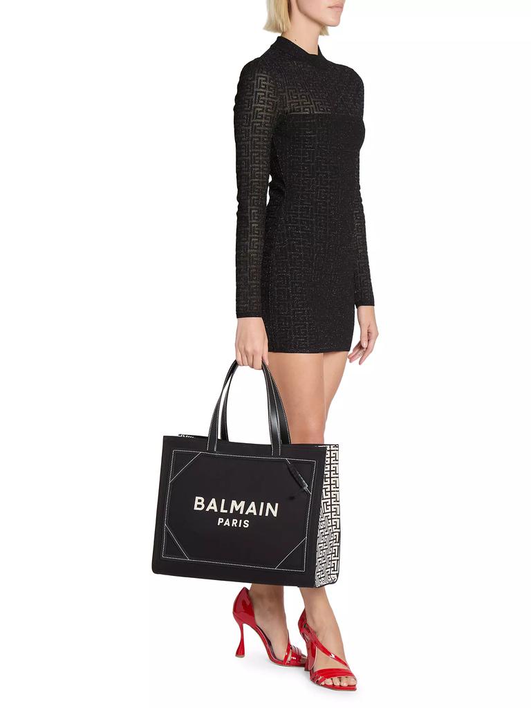Balmain B-Army Medium Monogram Canvas Shopper Tote Bag