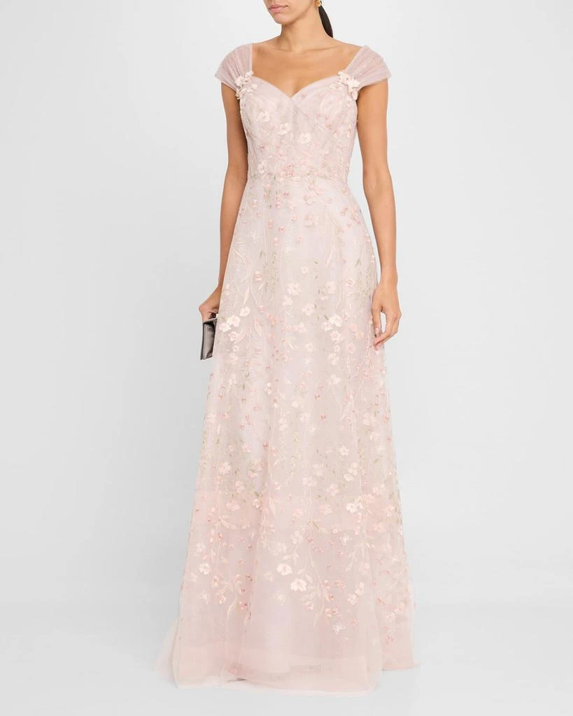 Teri Jon Floral-Embroidered Tulle Gown 4